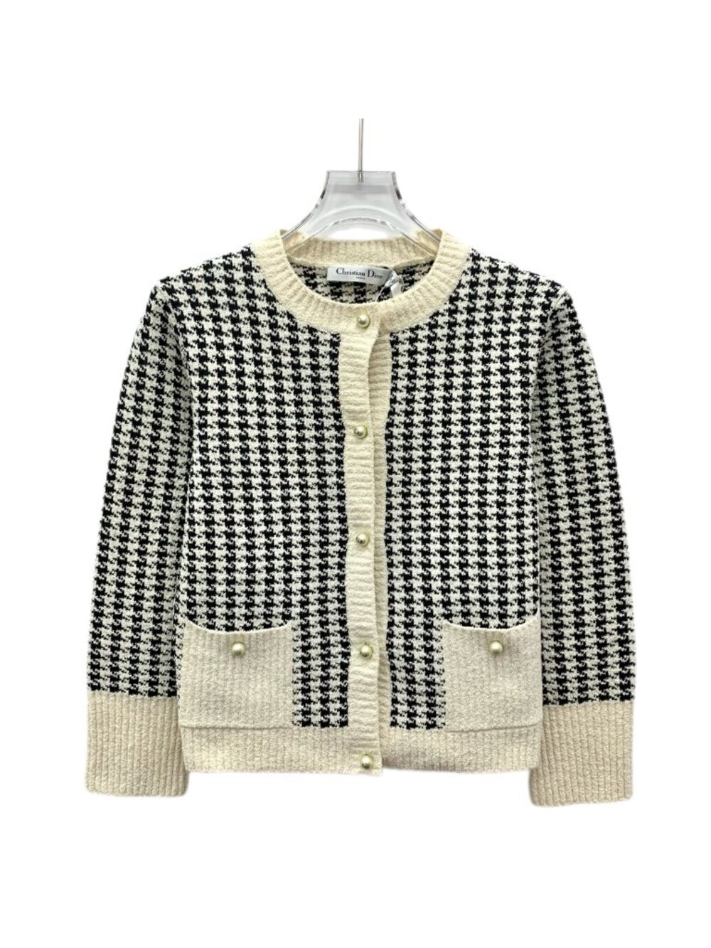 Dior 2023 Color-Block Houndstooth Cotton Knit Two-Piece Set